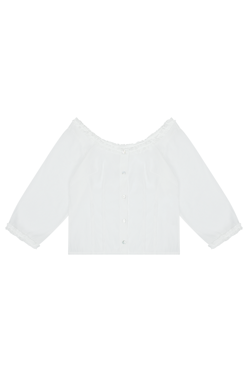 ベルベットベロアボタンスクエアネックラッフルクロップド無地ブラウス春夏秋 | 詳細画像14