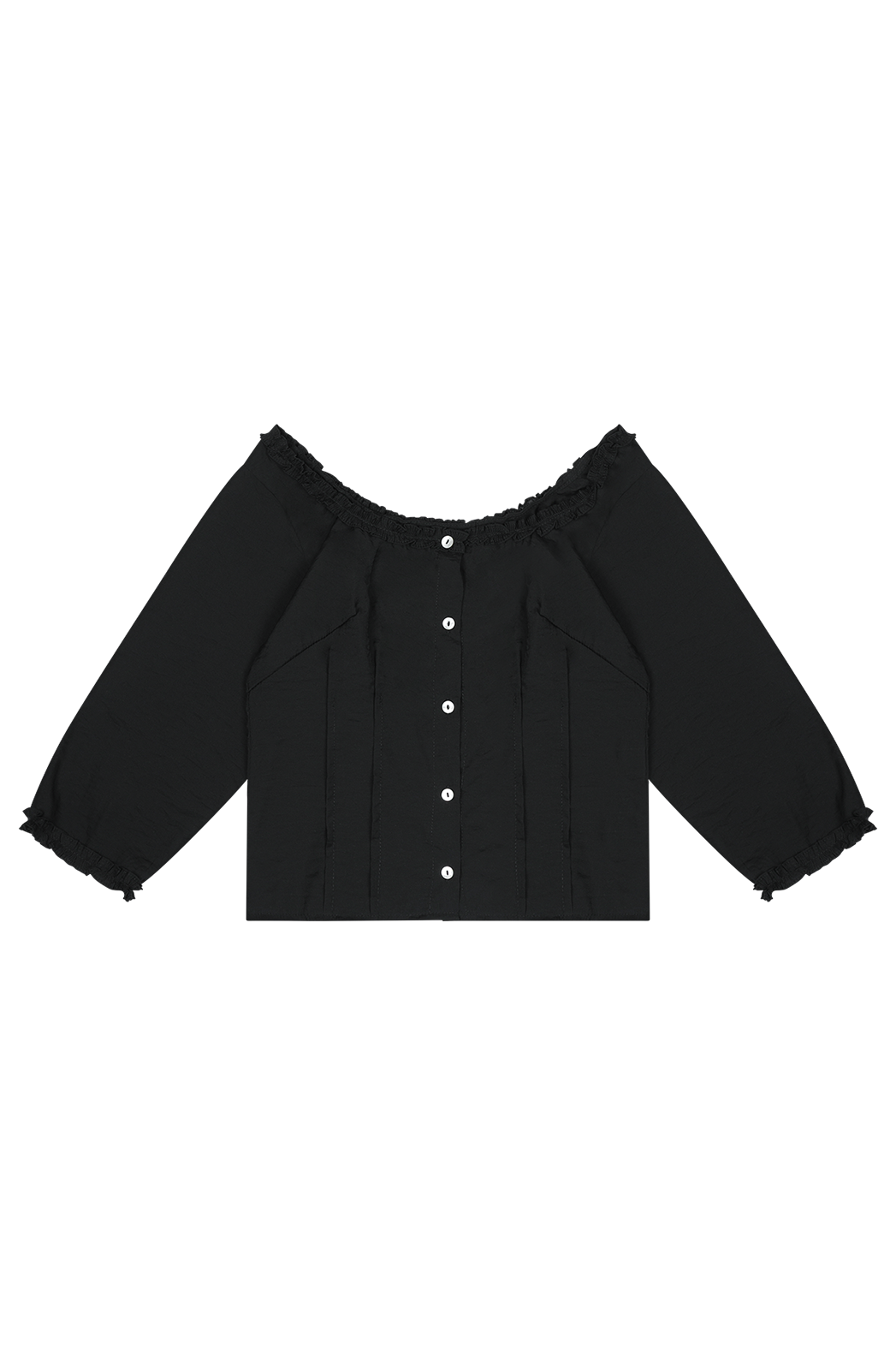 ベルベットベロアボタンスクエアネックラッフルクロップド無地ブラウス春夏秋 | 詳細画像16