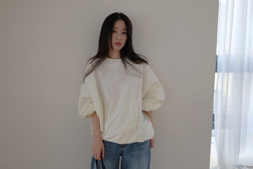 ナイロンドローストリングラインルーズ無地ブラウス春秋 | 詳細画像8