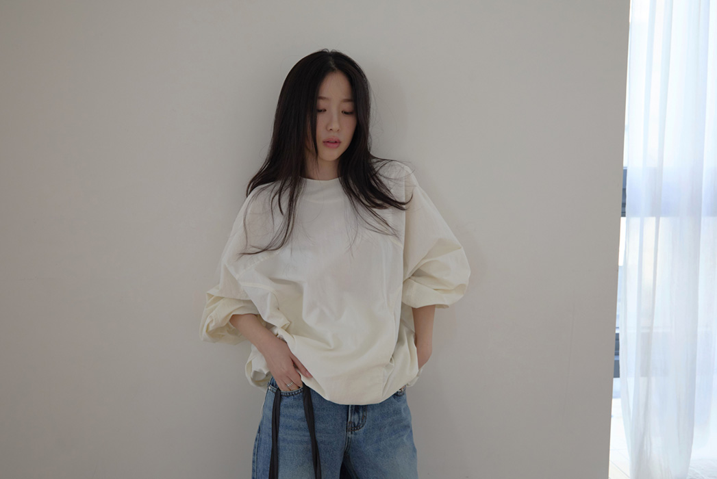 ナイロンドローストリングラインルーズ無地ブラウス春秋 | 詳細画像9
