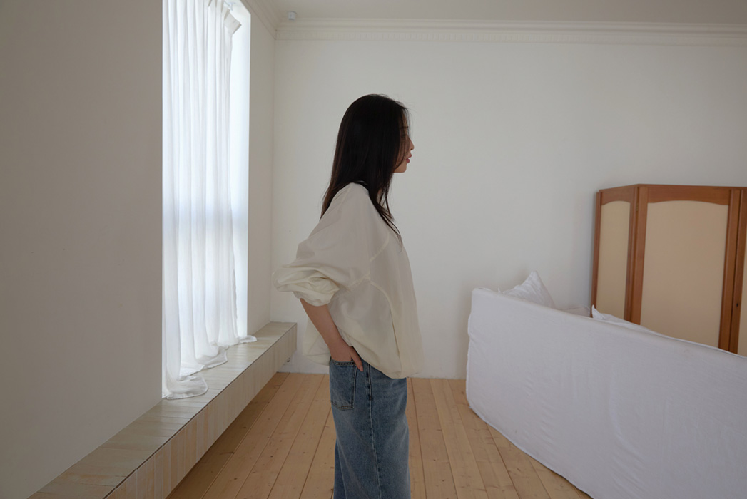 ナイロンドローストリングラインルーズ無地ブラウス春秋 | 詳細画像10