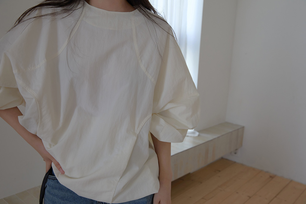 ナイロンドローストリングラインルーズ無地ブラウス春秋 | 詳細画像13