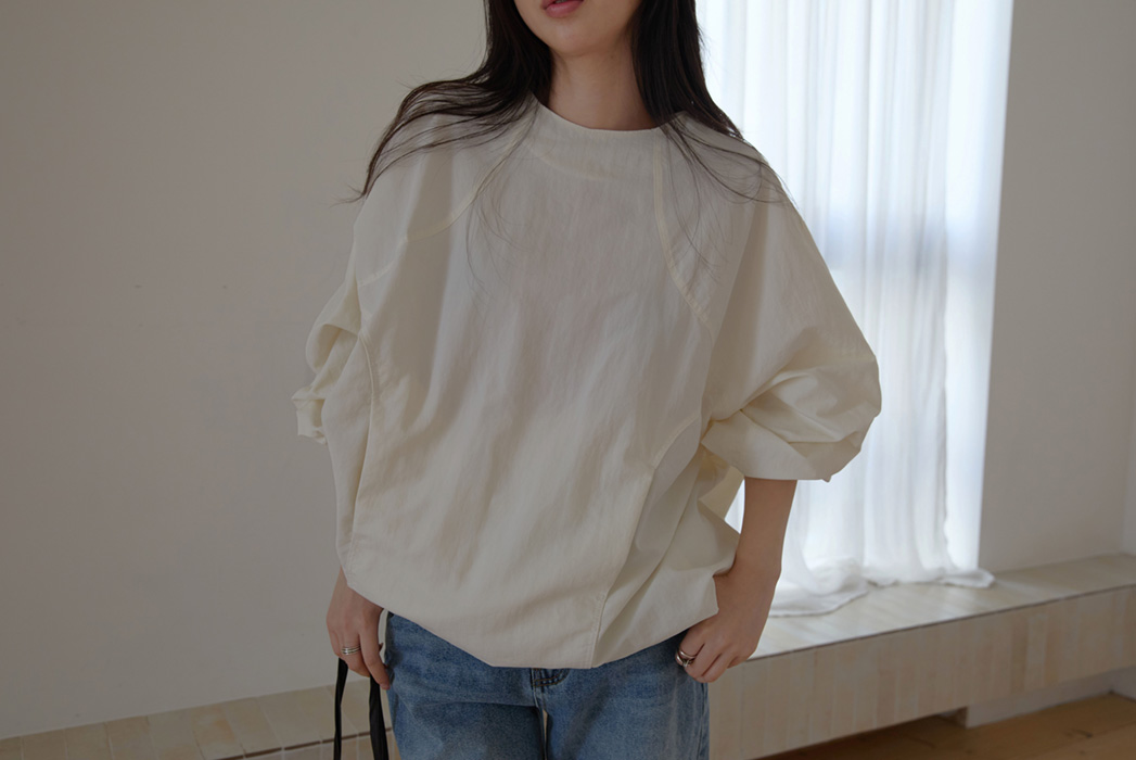 ナイロンドローストリングラインルーズ無地ブラウス春秋 | 詳細画像14