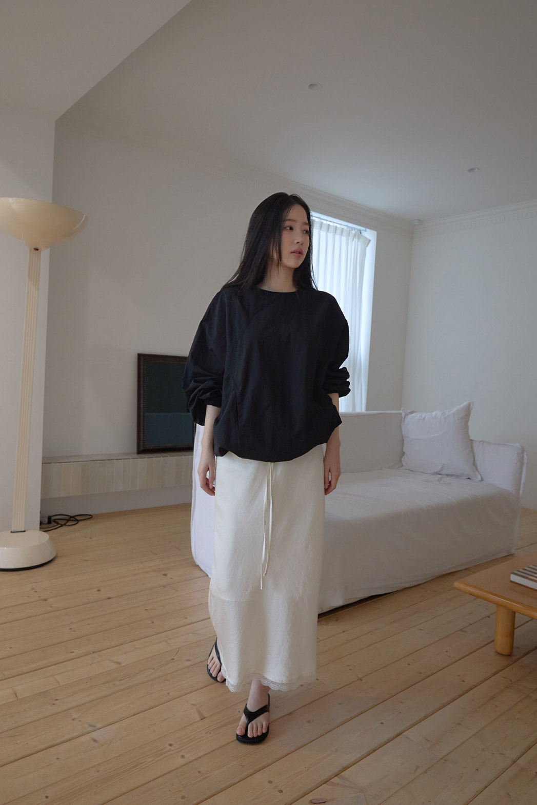 ナイロンドローストリングラインルーズ無地ブラウス春秋 | 詳細画像16