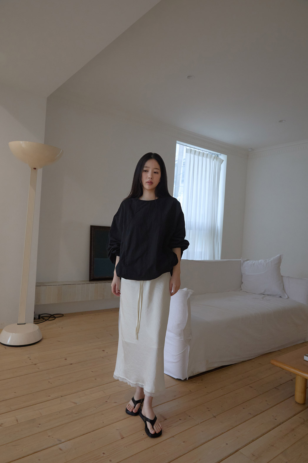 ナイロンドローストリングラインルーズ無地ブラウス春秋 | 詳細画像17