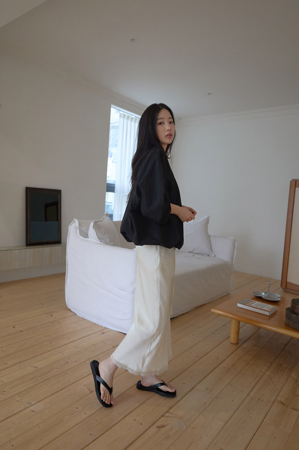 ナイロンドローストリングラインルーズ無地ブラウス春秋 | 詳細画像18