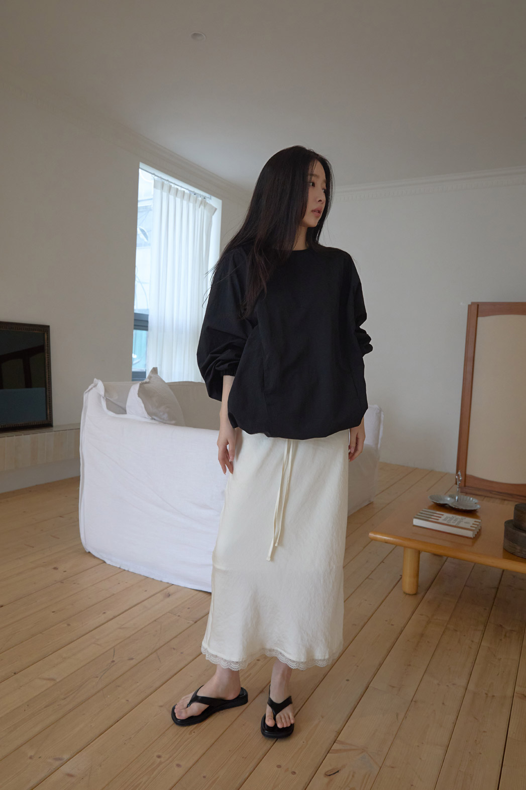 ナイロンドローストリングラインルーズ無地ブラウス春秋 | 詳細画像19