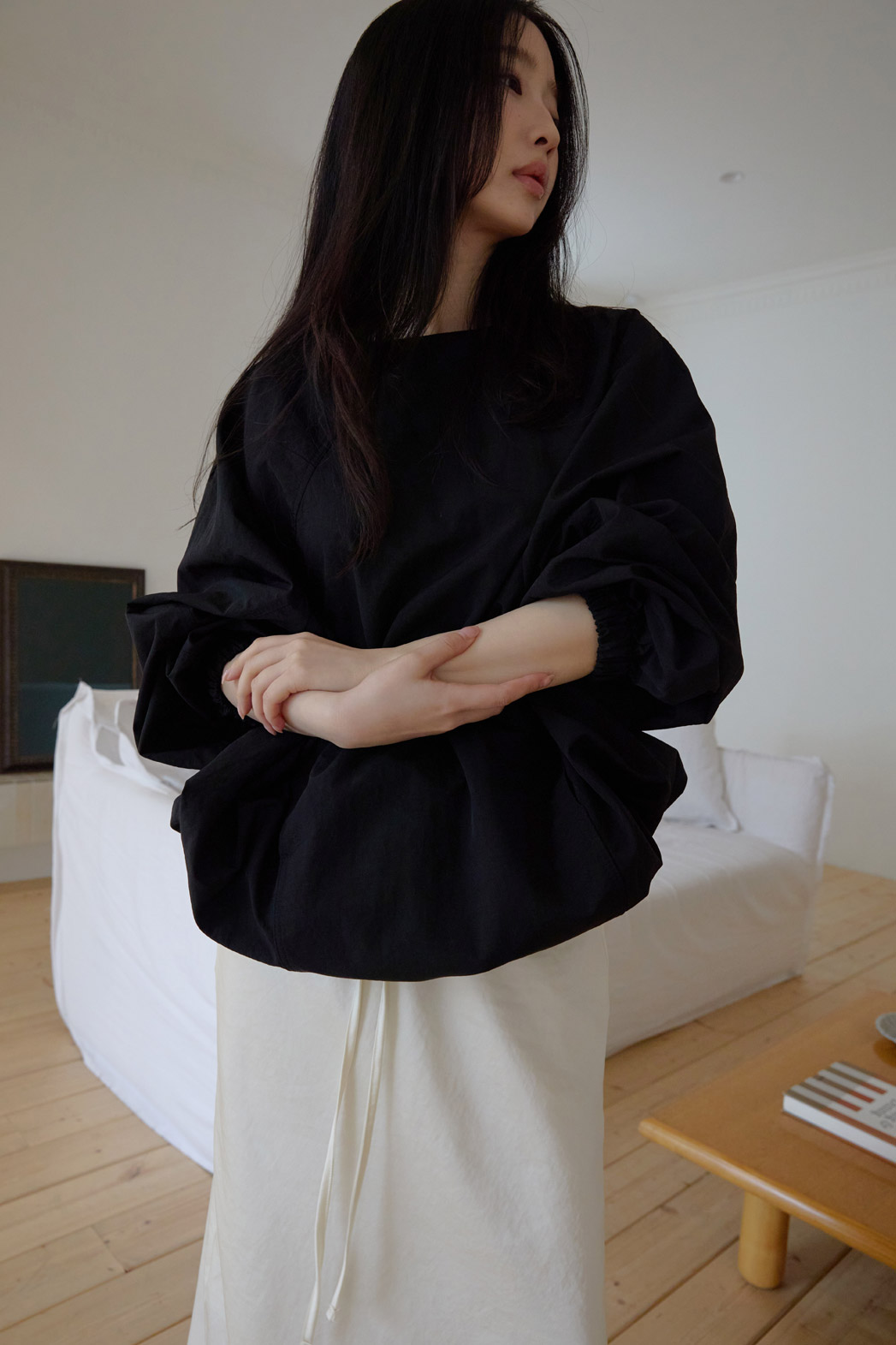 ナイロンドローストリングラインルーズ無地ブラウス春秋 | 詳細画像20