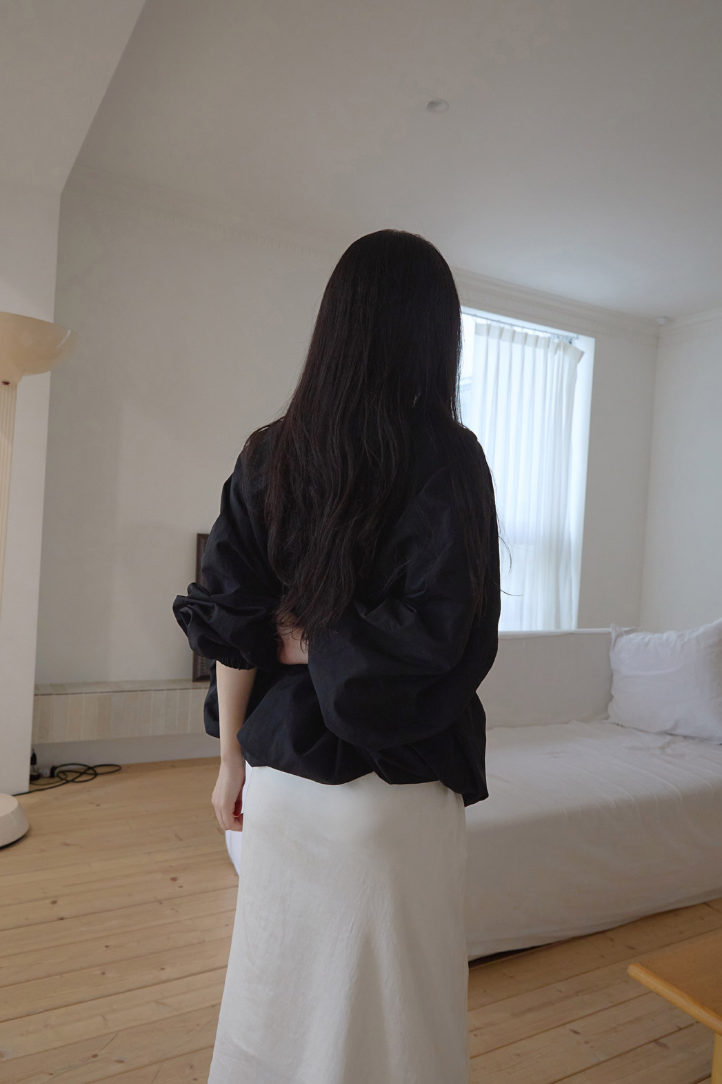 ナイロンドローストリングラインルーズ無地ブラウス春秋 | 詳細画像22