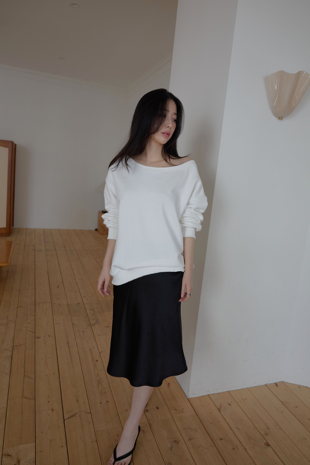 コットンオフショルダーベーシック無地スウェット春秋 | 詳細画像4