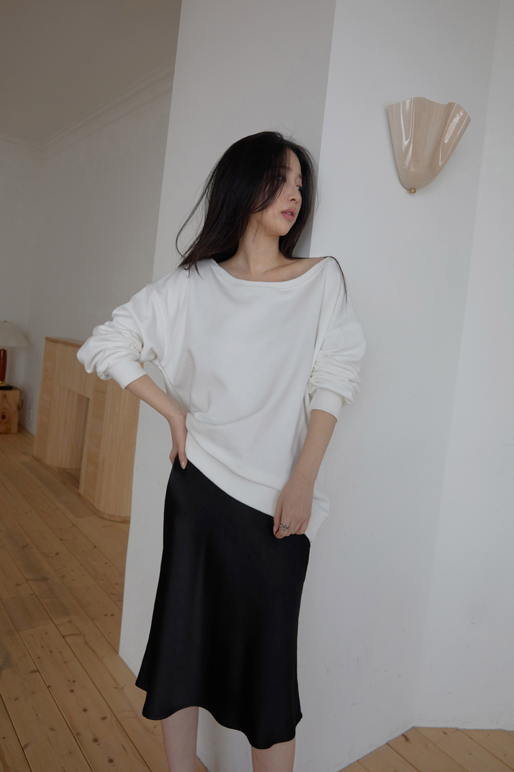 コットンオフショルダーベーシック無地スウェット春秋 | 詳細画像5