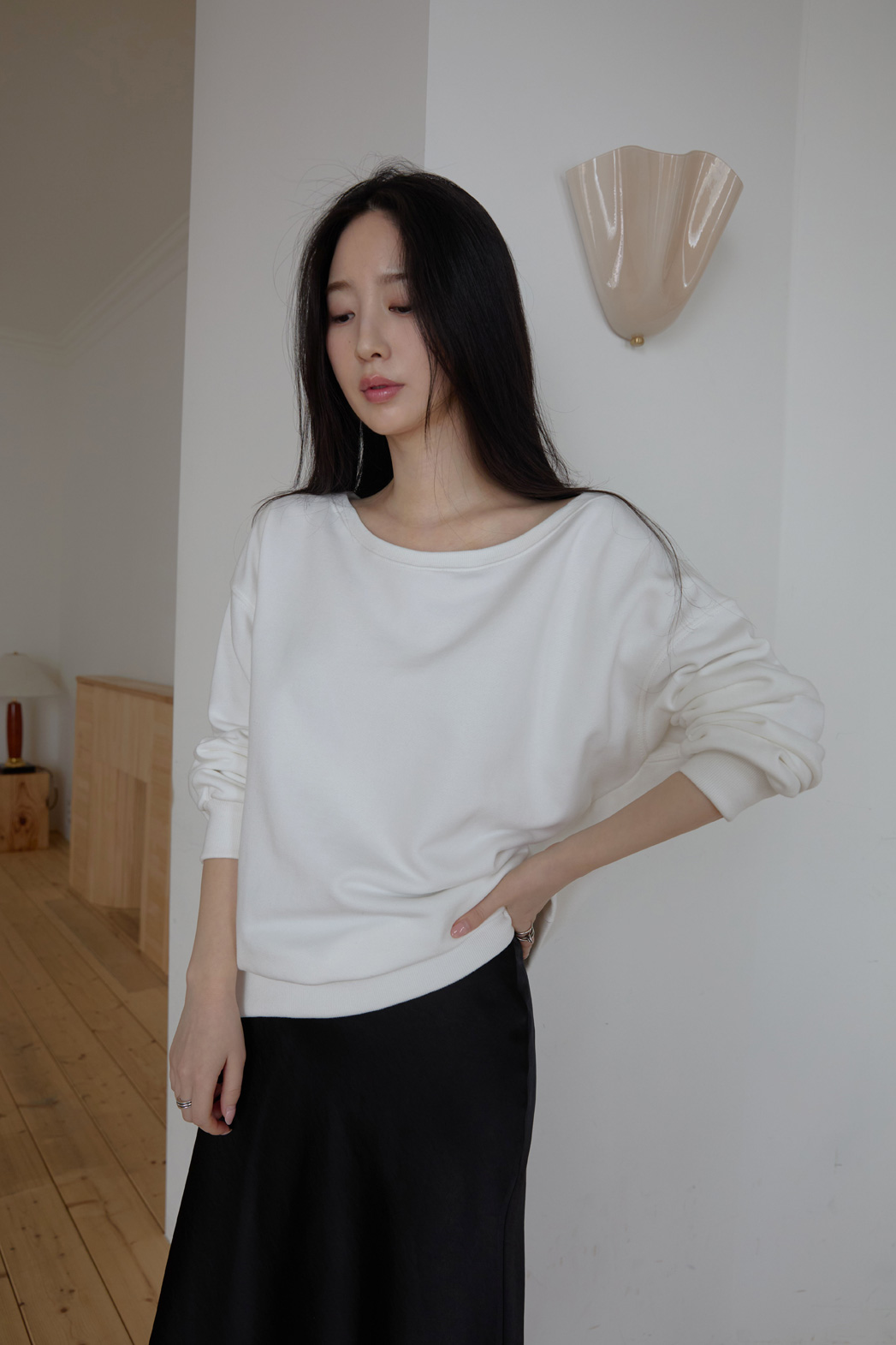 コットンオフショルダーベーシック無地スウェット春秋 | 詳細画像7