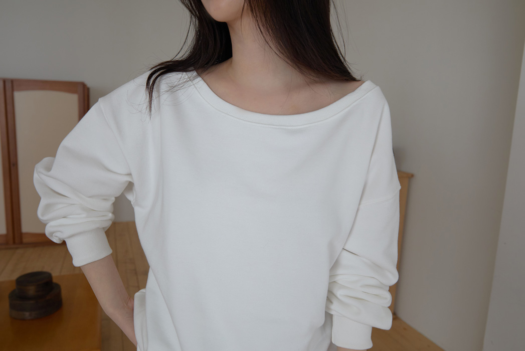 コットンオフショルダーベーシック無地スウェット春秋 | 詳細画像10