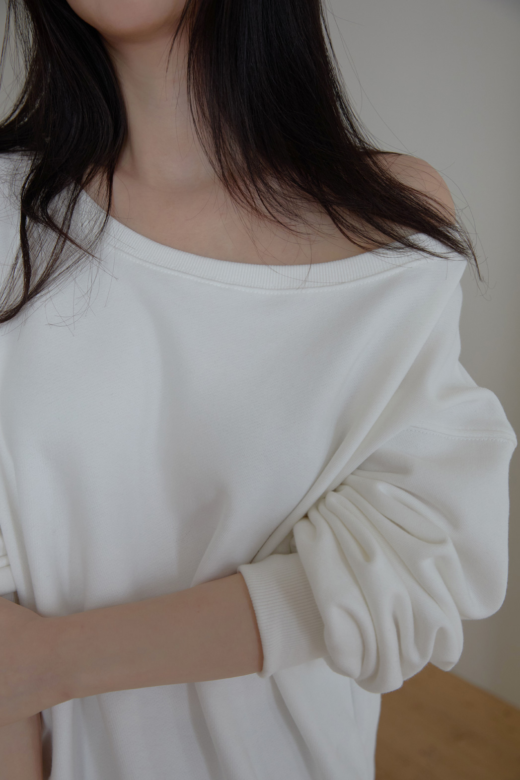 コットンオフショルダーベーシック無地スウェット春秋 | 詳細画像11