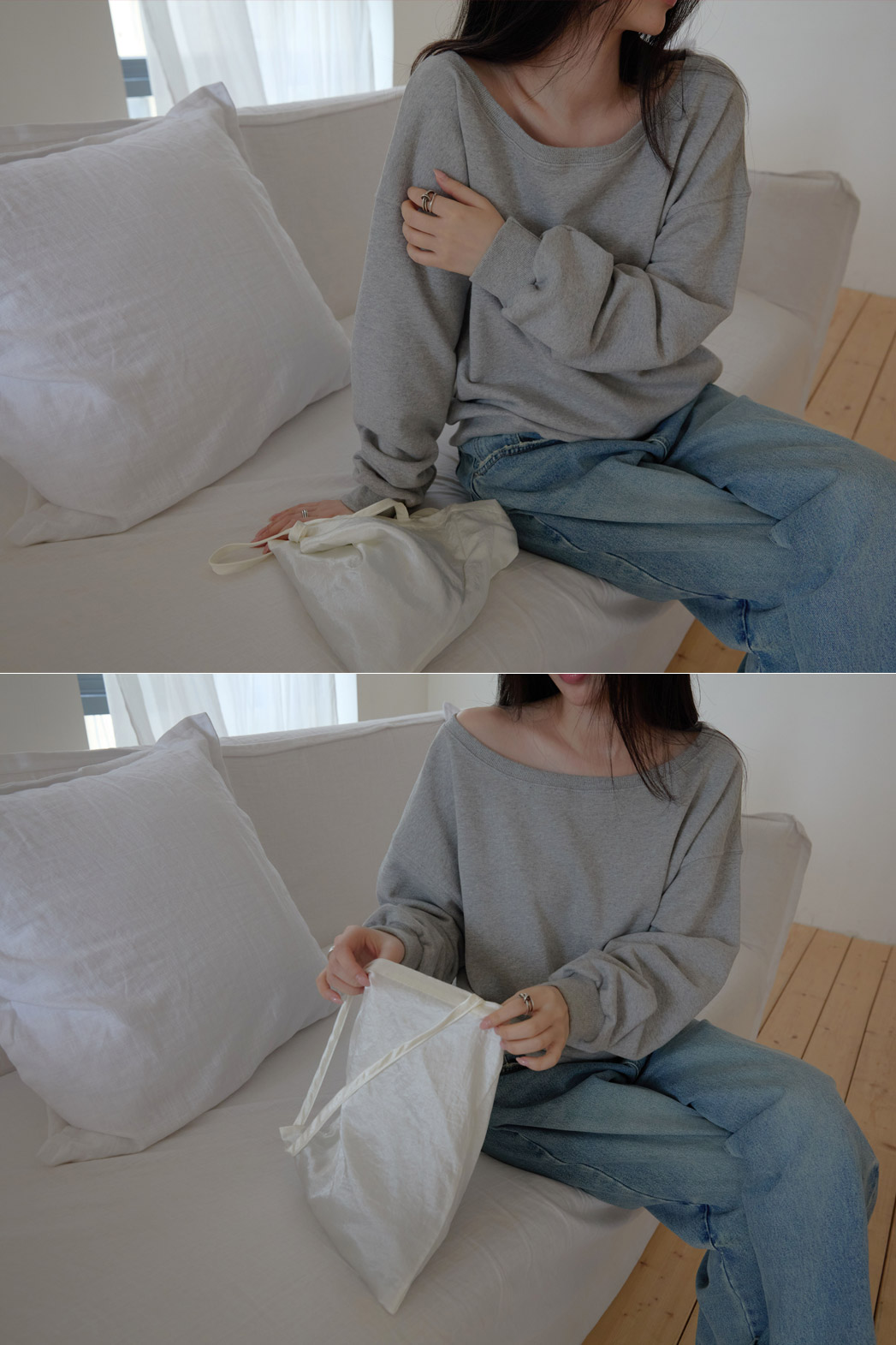 コットンオフショルダーベーシック無地スウェット春秋 | 詳細画像20