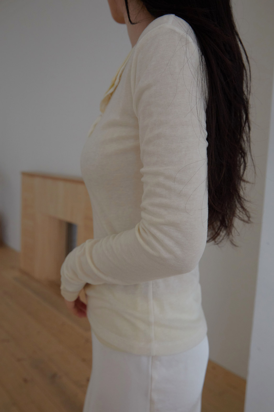 ウール混ボタンラウンドネックスリム無地Tシャツオールシーズン | 詳細画像10