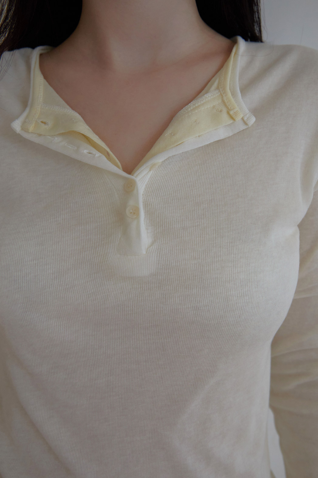 ウール混ボタンラウンドネックスリム無地Tシャツオールシーズン | 詳細画像11