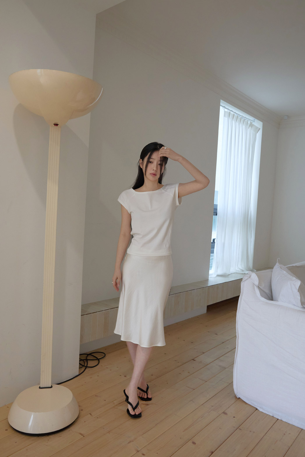 コットンボートネックフレンチスリーブスリム無地Tシャツオールシーズン | 詳細画像3