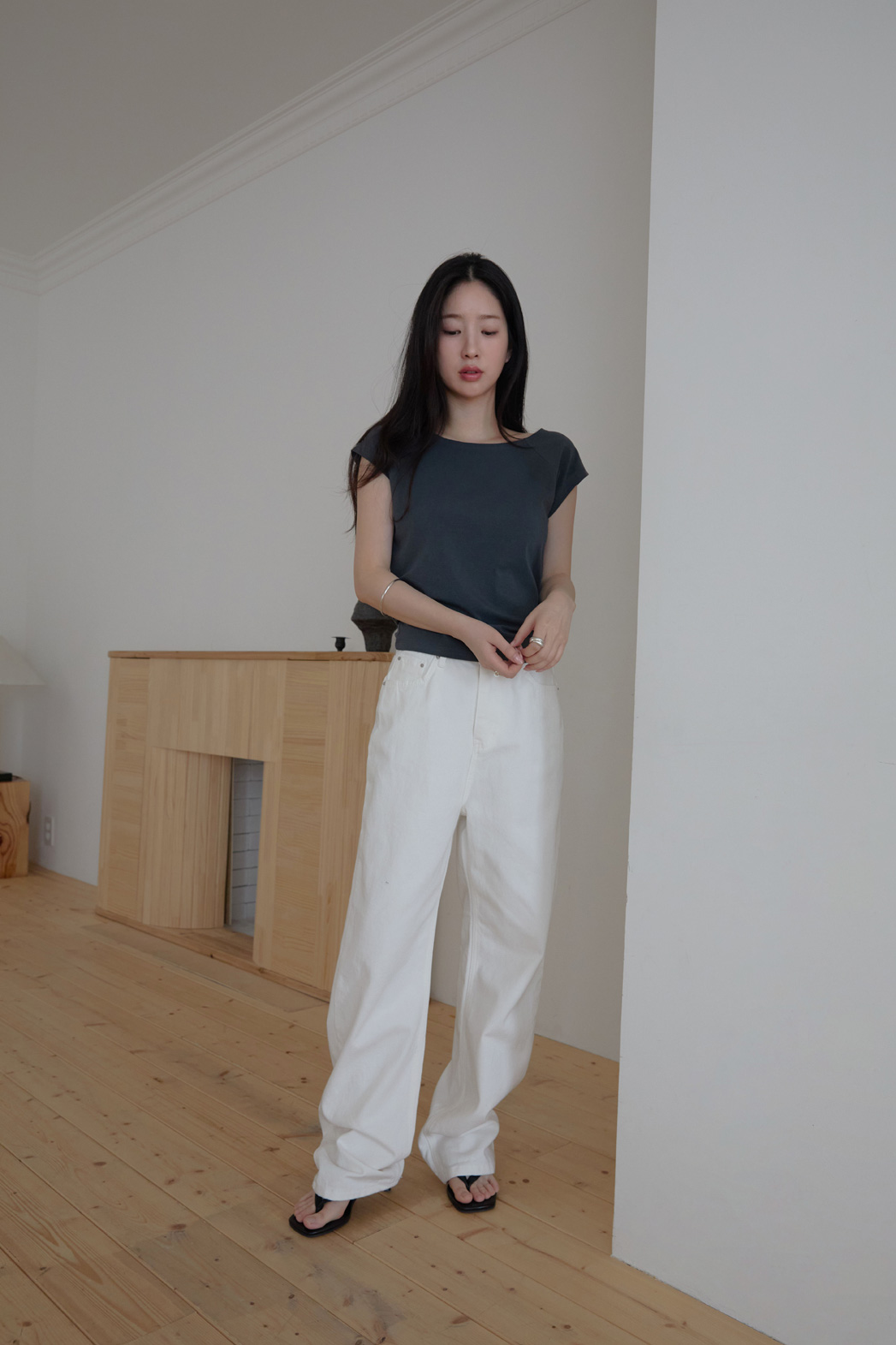 コットンボートネックフレンチスリーブスリム無地Tシャツオールシーズン | 詳細画像14