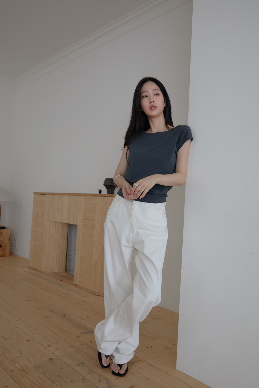 コットンボートネックフレンチスリーブスリム無地Tシャツオールシーズン | 詳細画像15