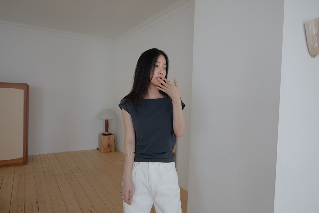 コットンボートネックフレンチスリーブスリム無地Tシャツオールシーズン | 詳細画像16