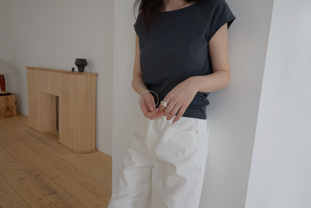 コットンボートネックフレンチスリーブスリム無地Tシャツオールシーズン | 詳細画像17