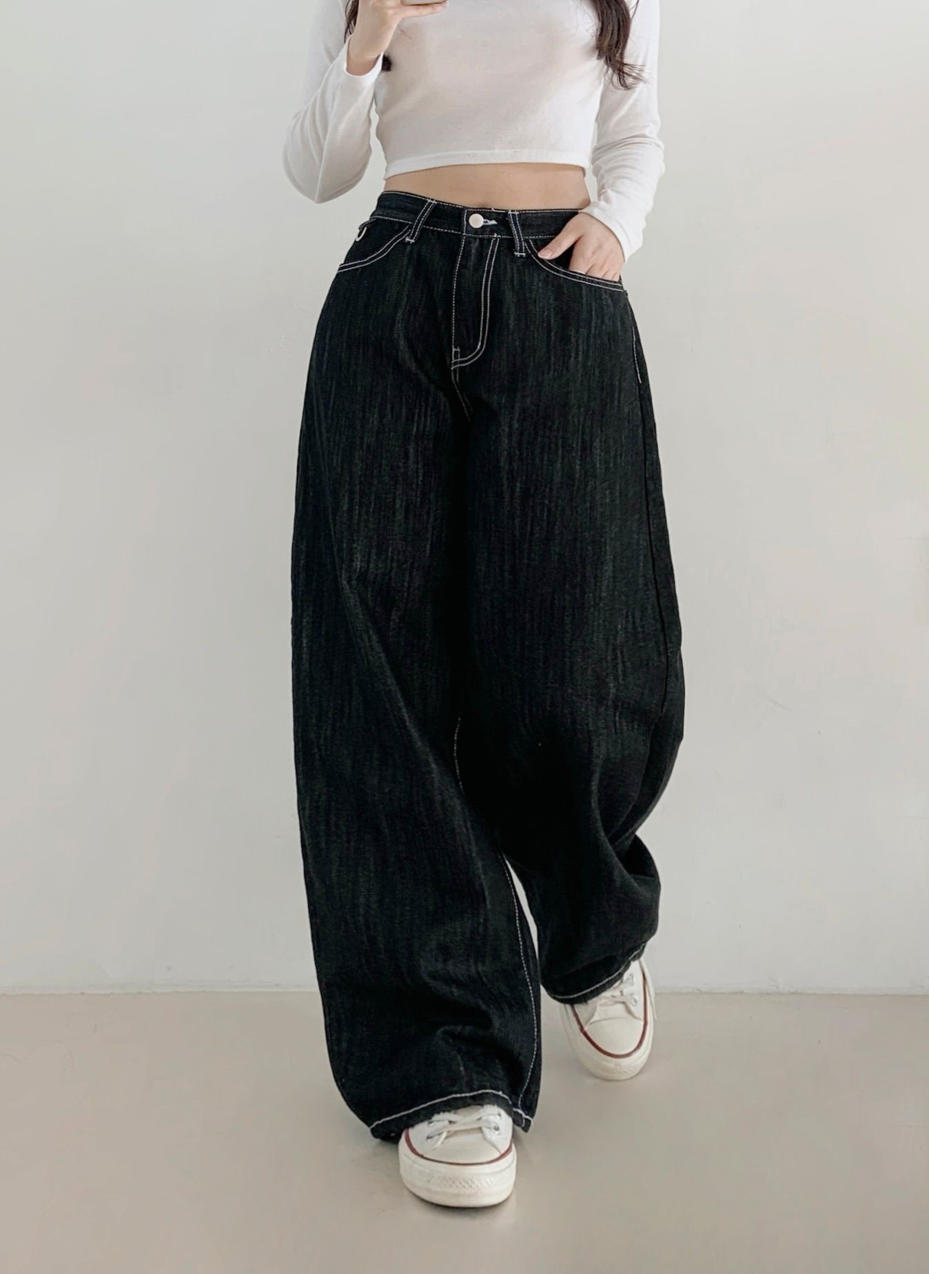 ノンフェードコットンステッチバルーンワイドDリングデニムパンツ | 詳細画像9