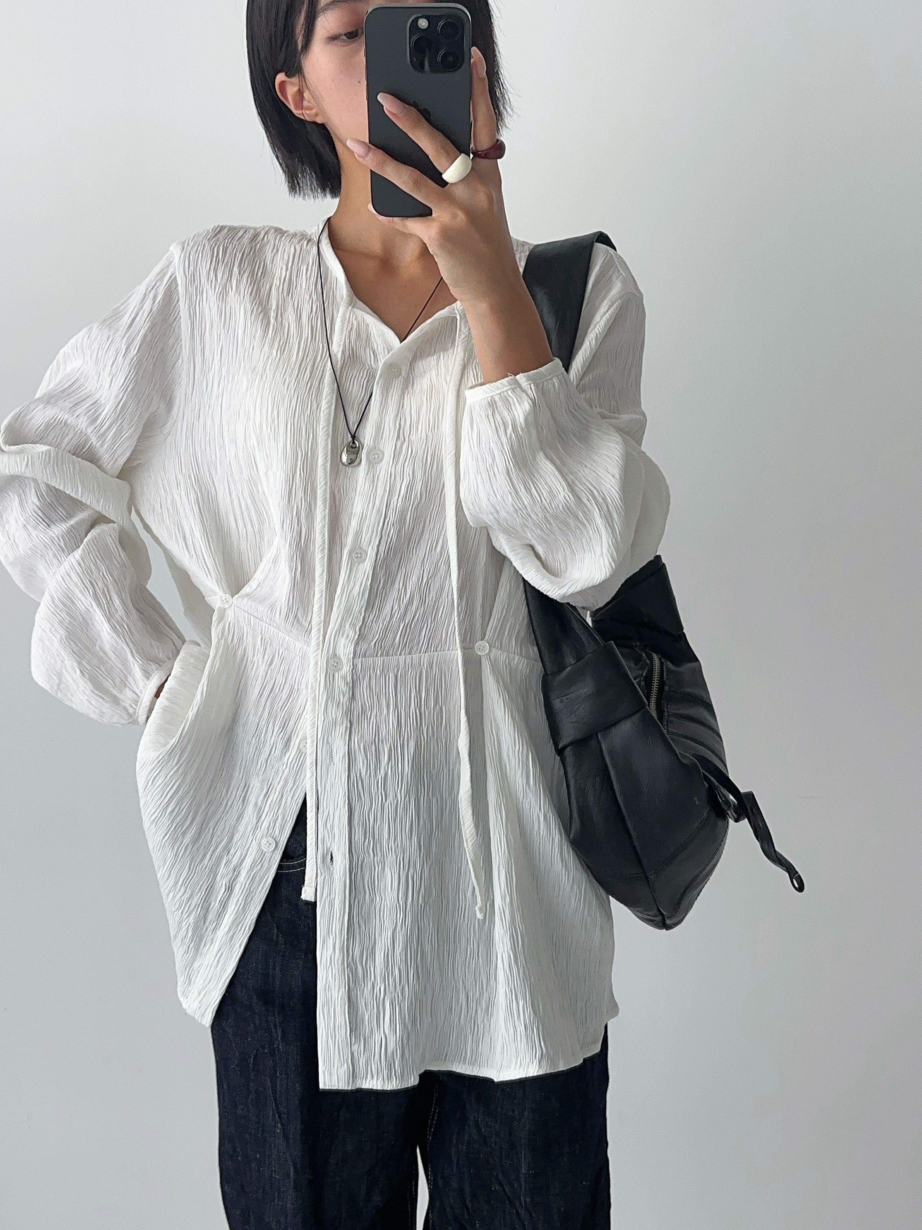 リボン(固定)ボタンロング長袖サイドボタンブラウス | 詳細画像2