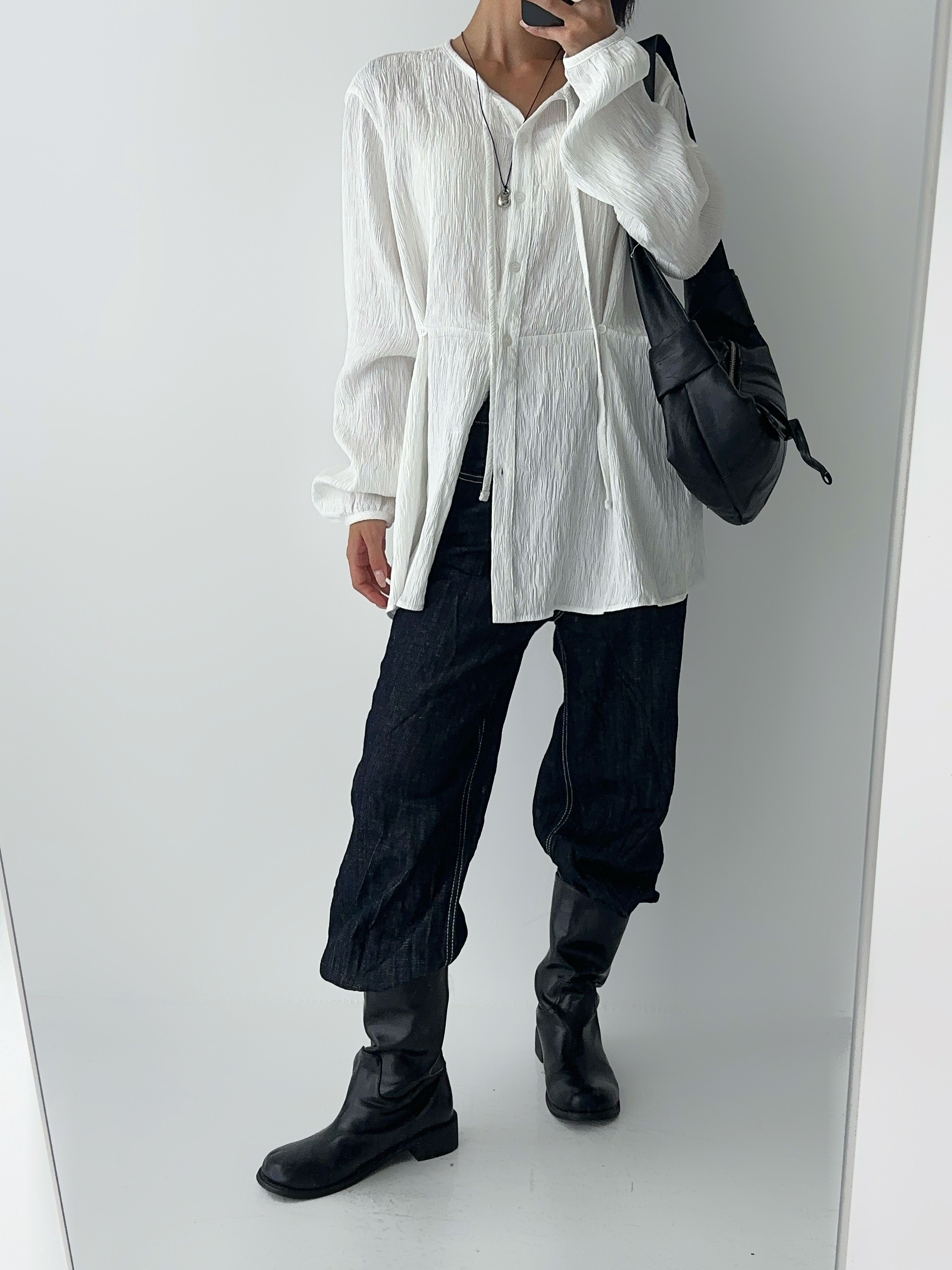 リボン(固定)ボタンロング長袖サイドボタンブラウス | 詳細画像11