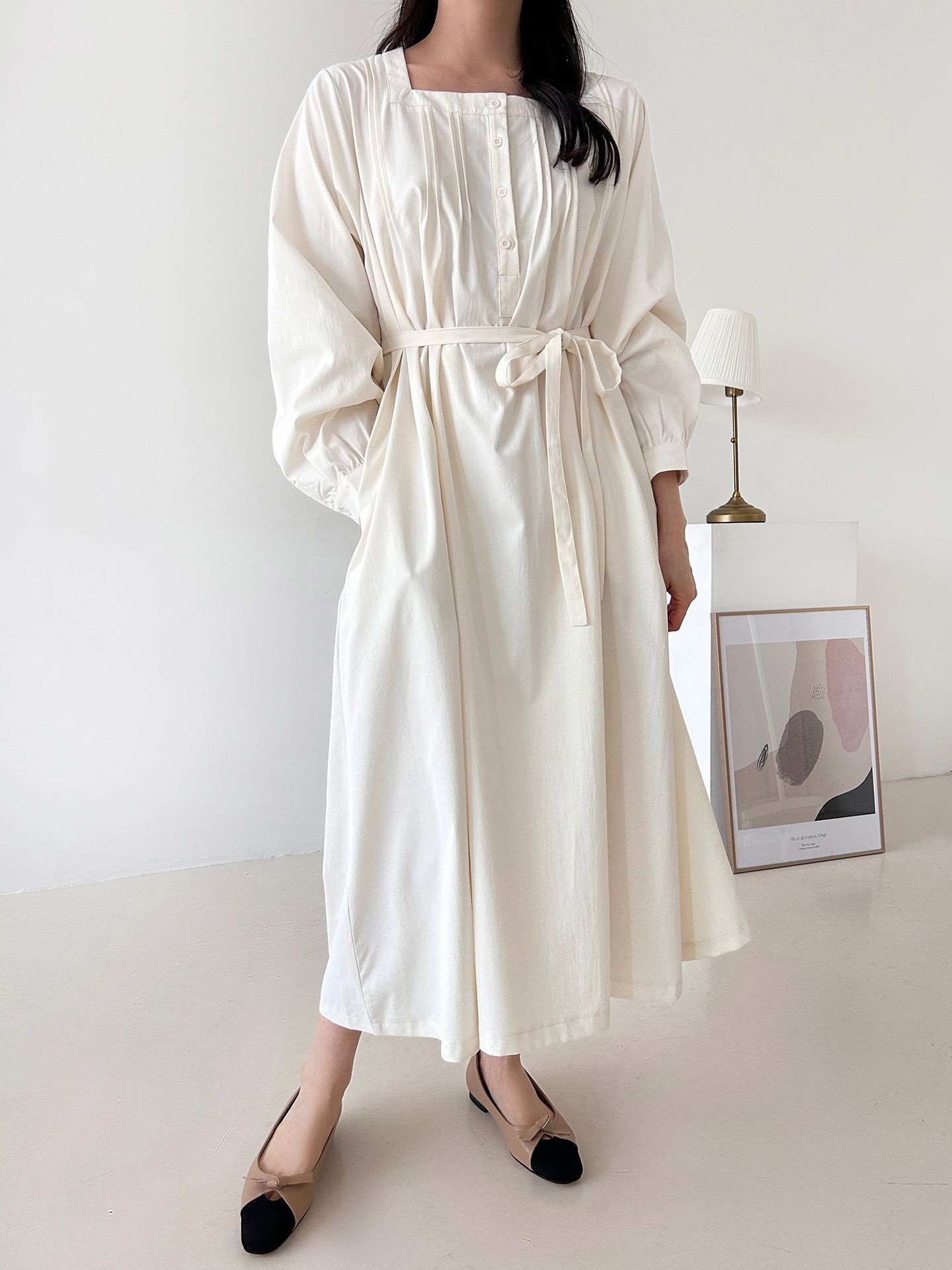 ボタンスクエアネックポケットオーバーサイズロング長袖ワンピースストラップ付 | 詳細画像11