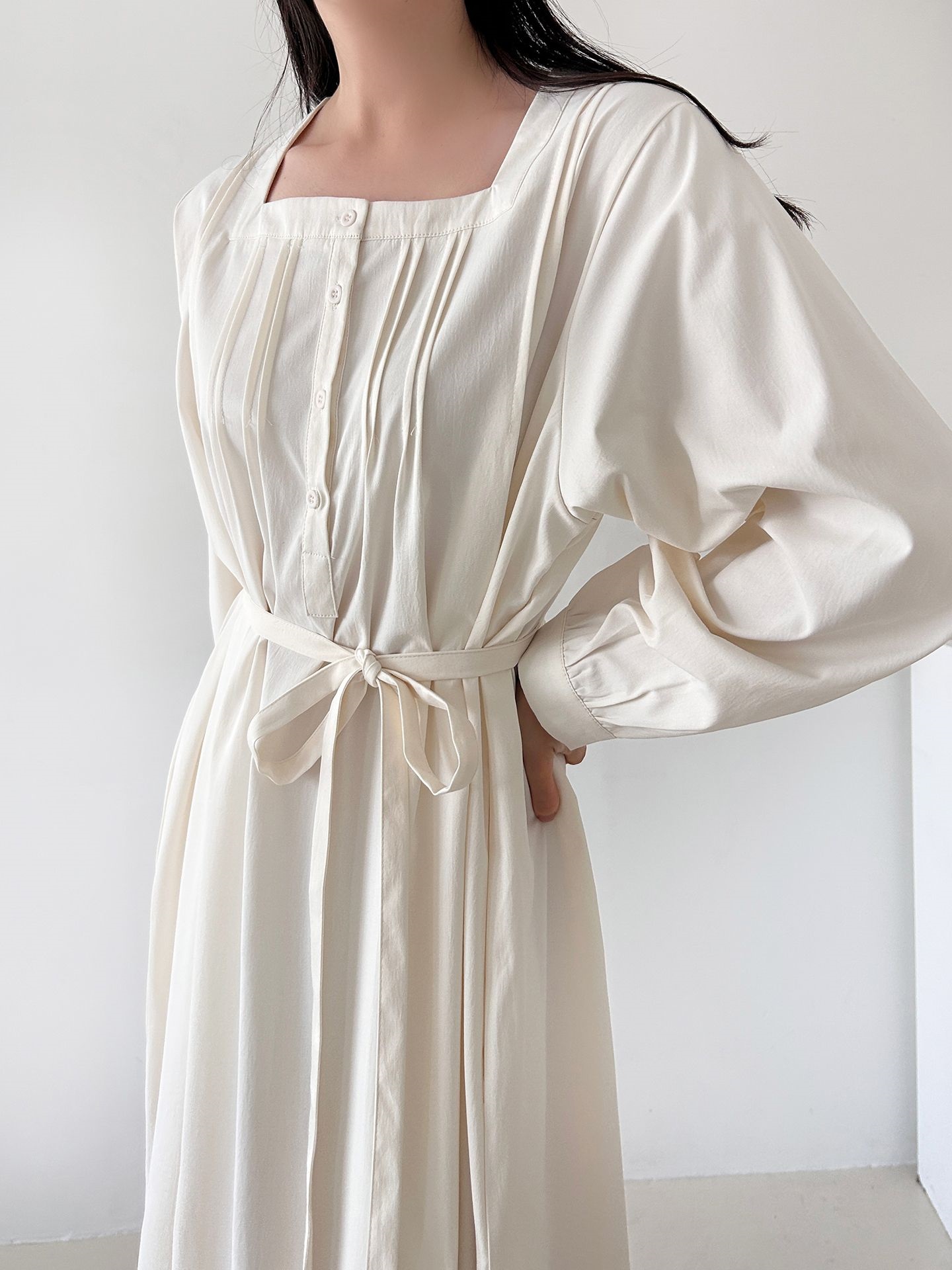 ボタンスクエアネックポケットオーバーサイズロング長袖ワンピースストラップ付 | 詳細画像13