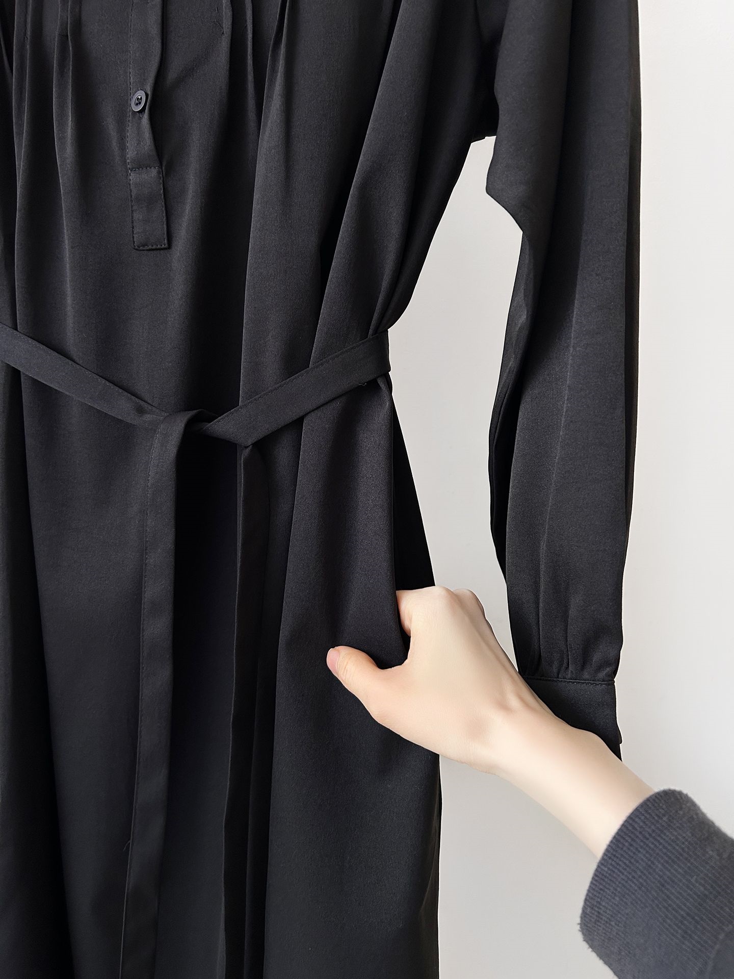 ボタンスクエアネックポケットオーバーサイズロング長袖ワンピースストラップ付 | 詳細画像14