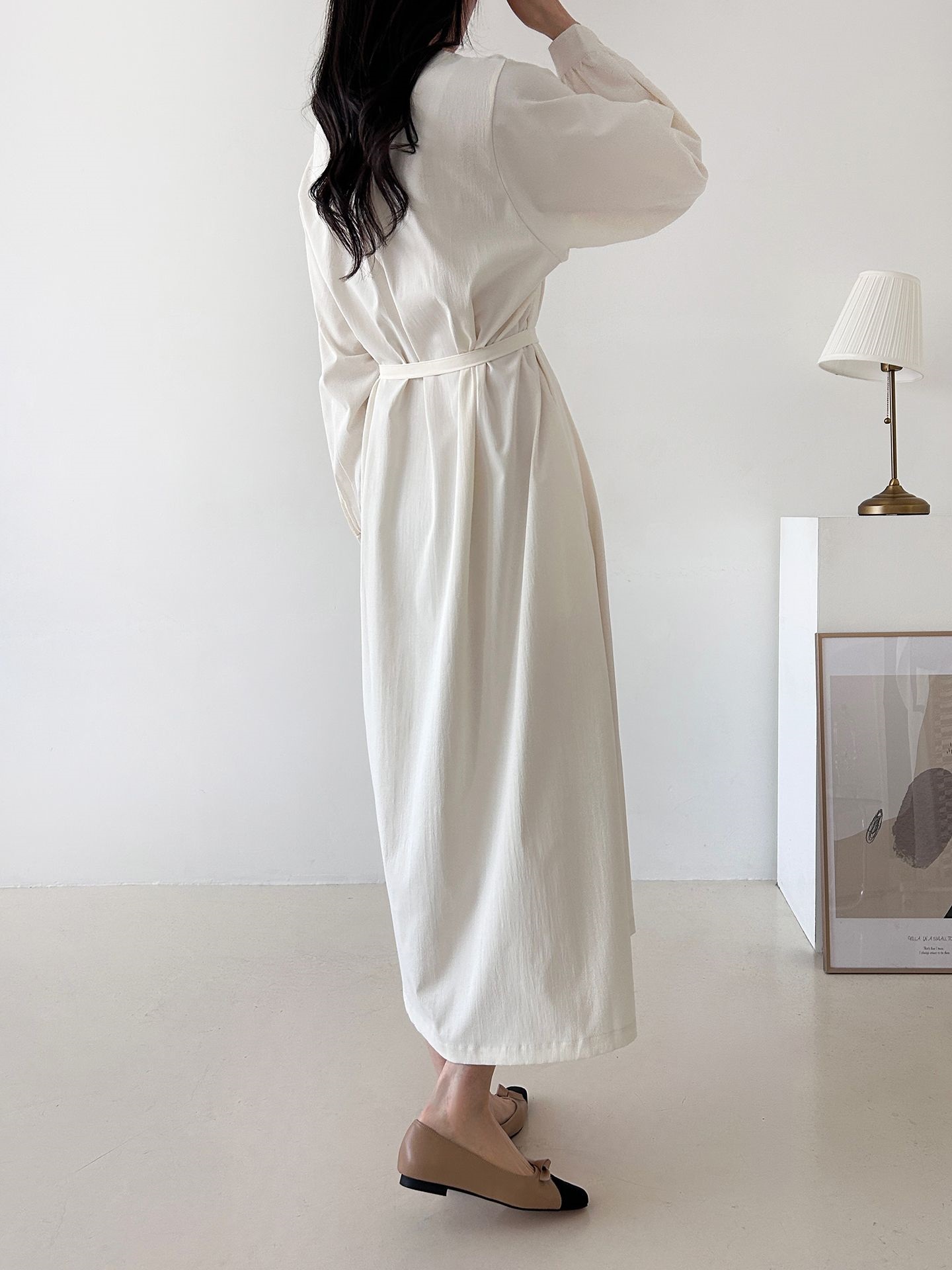 ボタンスクエアネックポケットオーバーサイズロング長袖ワンピースストラップ付 | 詳細画像12