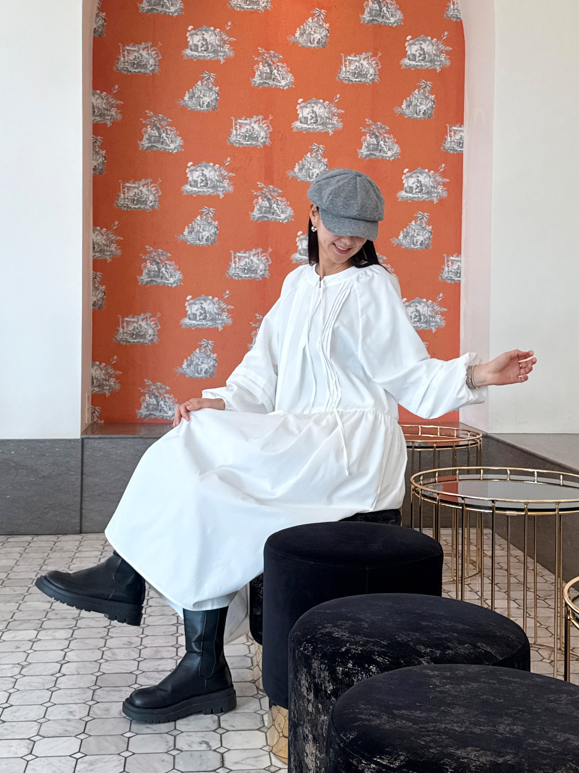 リボン(固定)シャーリングピンタックオーバーサイズロング長袖ワンピース | 詳細画像2