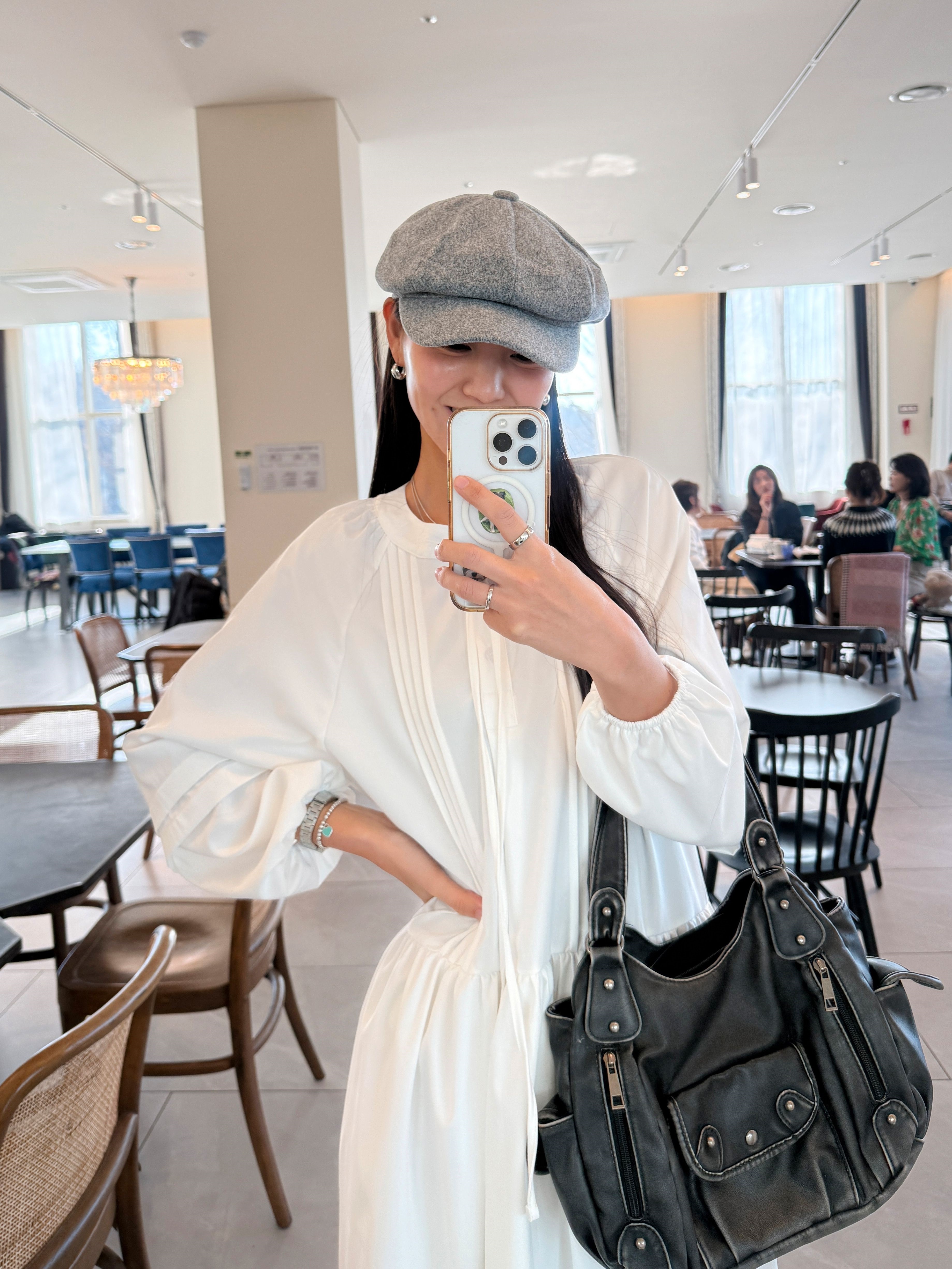 リボン(固定)シャーリングピンタックオーバーサイズロング長袖ワンピース | 詳細画像13