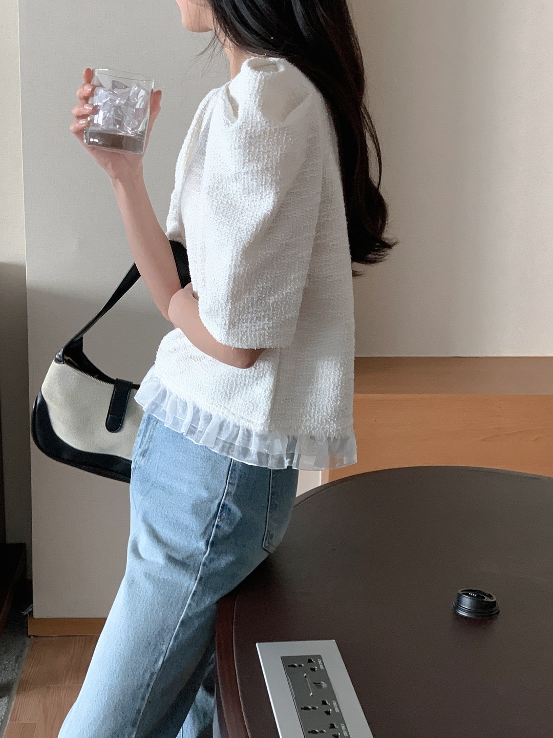 ツイードチュールラウンドネックパフスリーブ半袖ブラウス | 詳細画像16