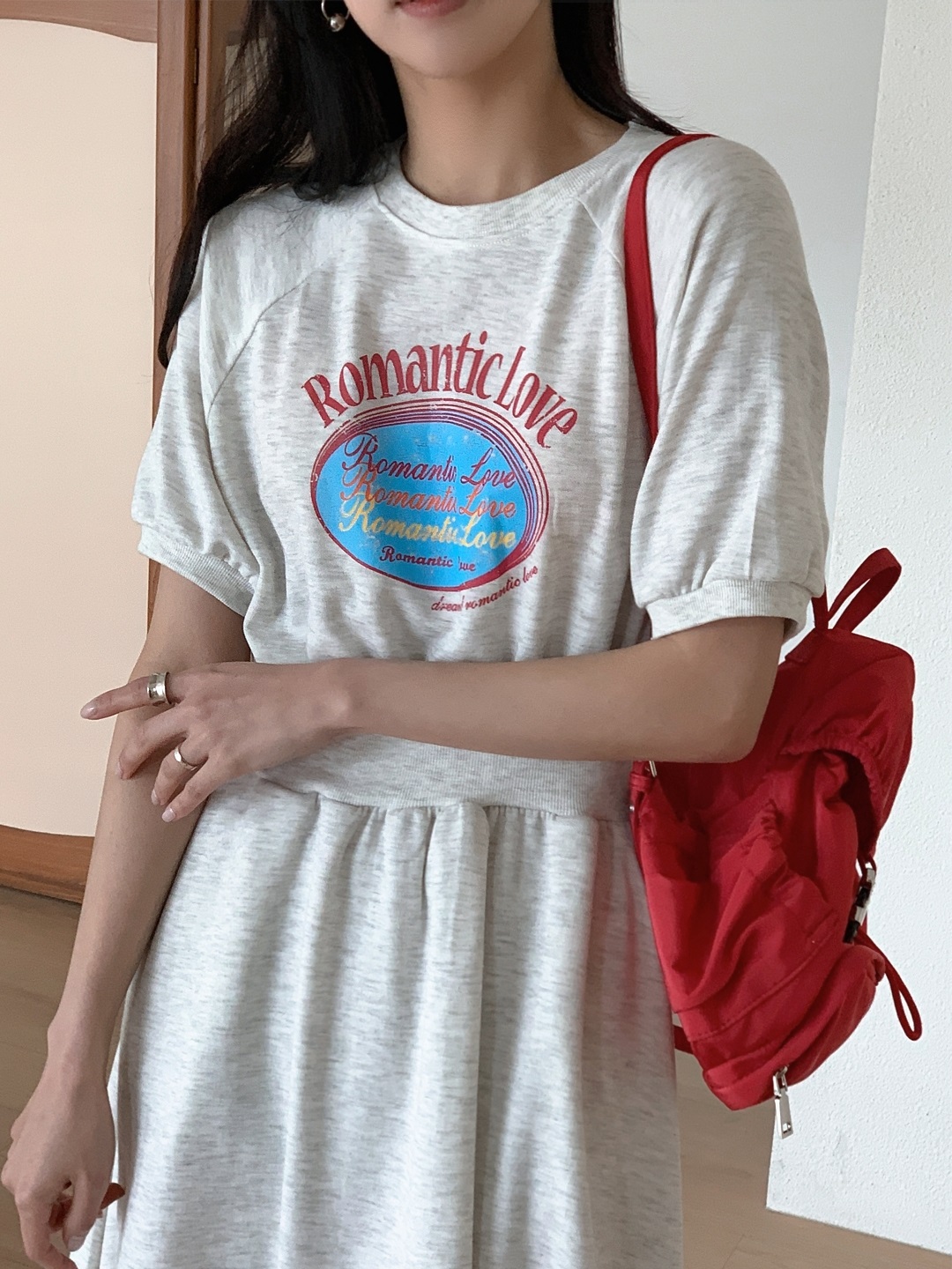 ポケットウエストゴムラグランロング半袖フレアプリントワンピース | 詳細画像7