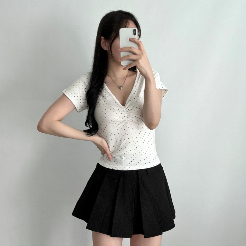 コットンVネックシャーリング半袖ドットTシャツ | 詳細画像2