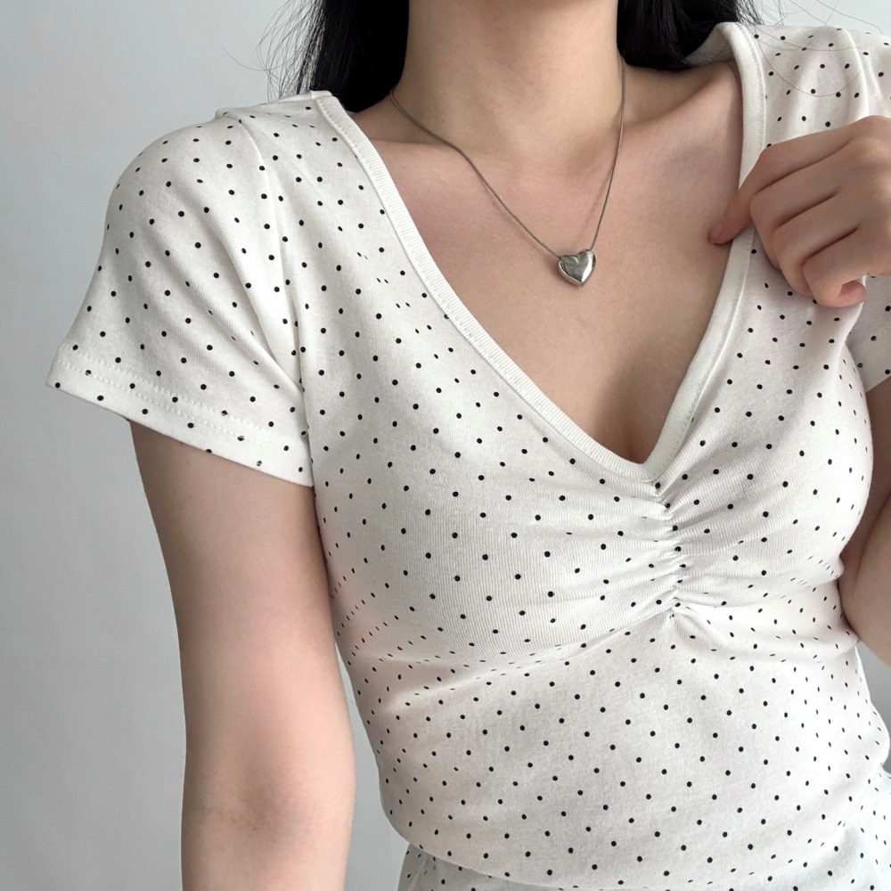 コットンVネックシャーリング半袖ドットTシャツ | 詳細画像7