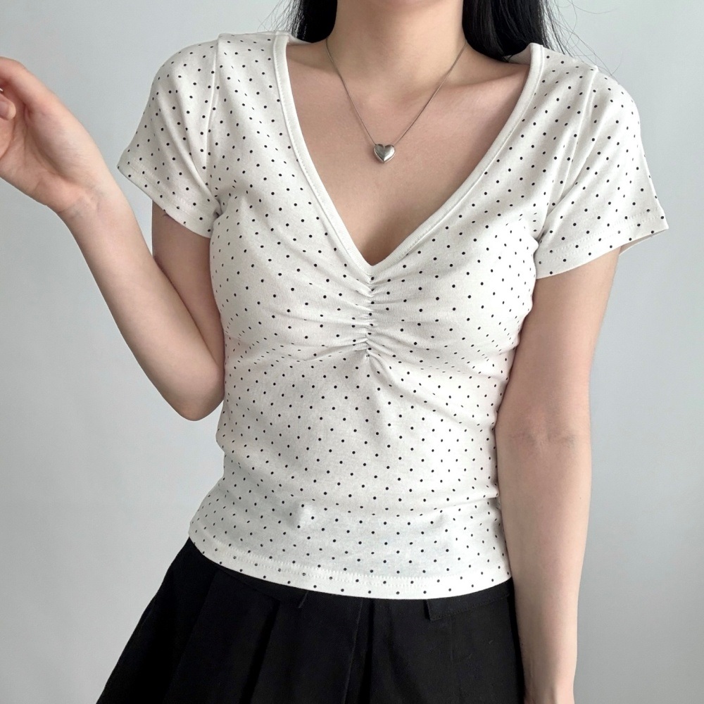 コットンVネックシャーリング半袖ドットTシャツ | 詳細画像9