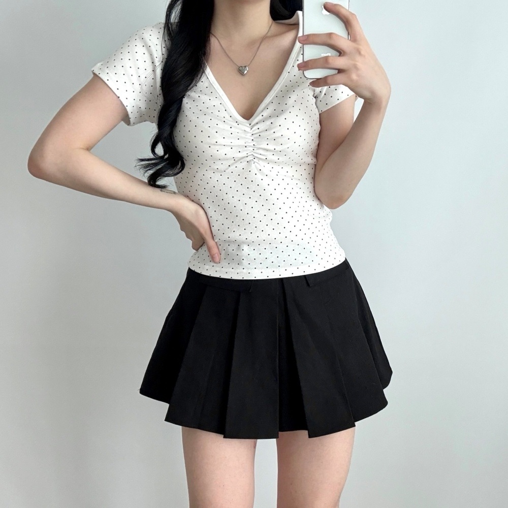 コットンVネックシャーリング半袖ドットTシャツ | 詳細画像10