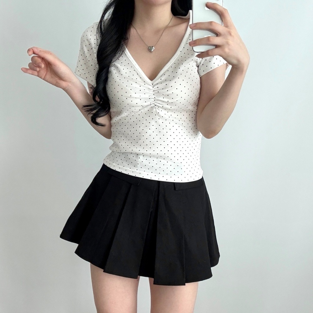 コットンVネックシャーリング半袖ドットTシャツ | 詳細画像11