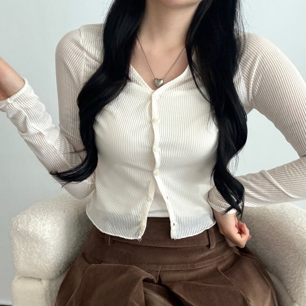 リブVネックベーシック長袖カーディガン | 詳細画像7