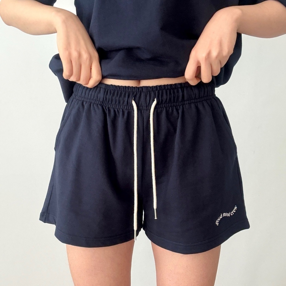 コットンドローストリングポケットウエストゴムレタリングスウェットショートパンツ | 詳細画像3