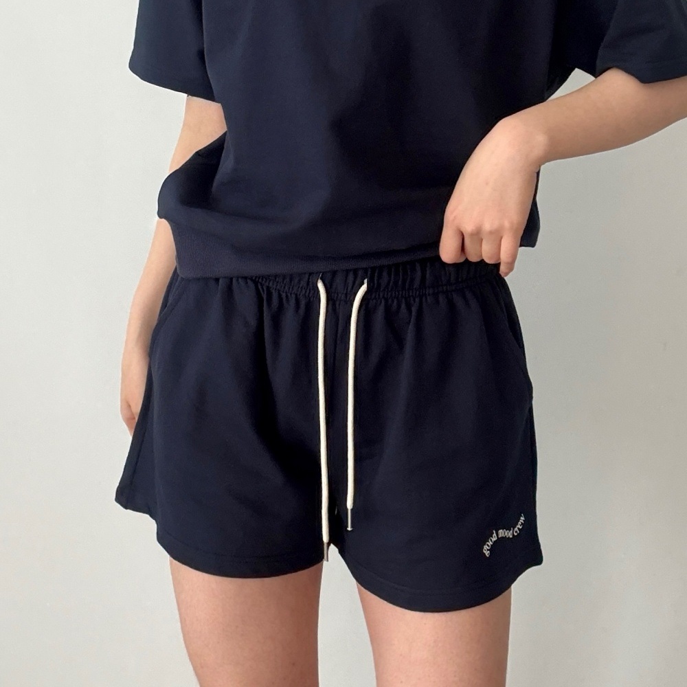 コットンドローストリングポケットウエストゴムレタリングスウェットショートパンツ | 詳細画像4