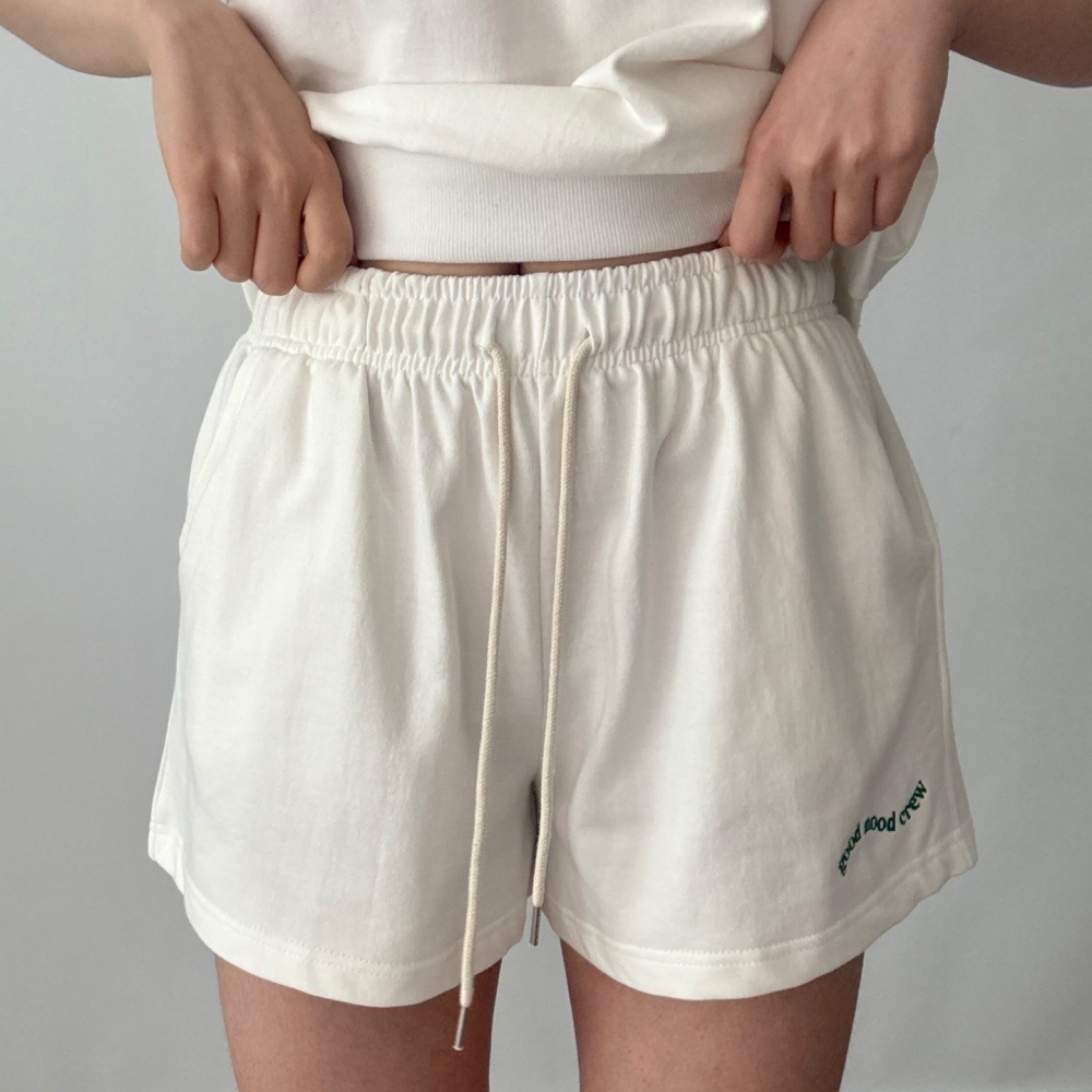 コットンドローストリングポケットウエストゴムレタリングスウェットショートパンツ | 詳細画像6