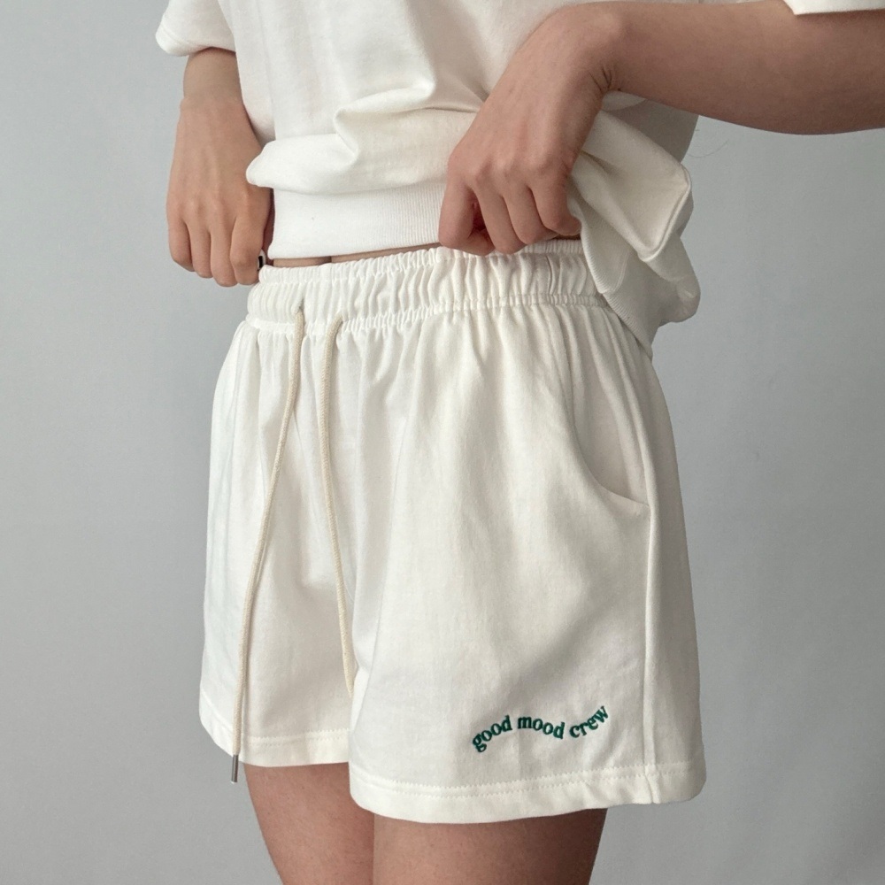 コットンドローストリングポケットウエストゴムレタリングスウェットショートパンツ | 詳細画像7