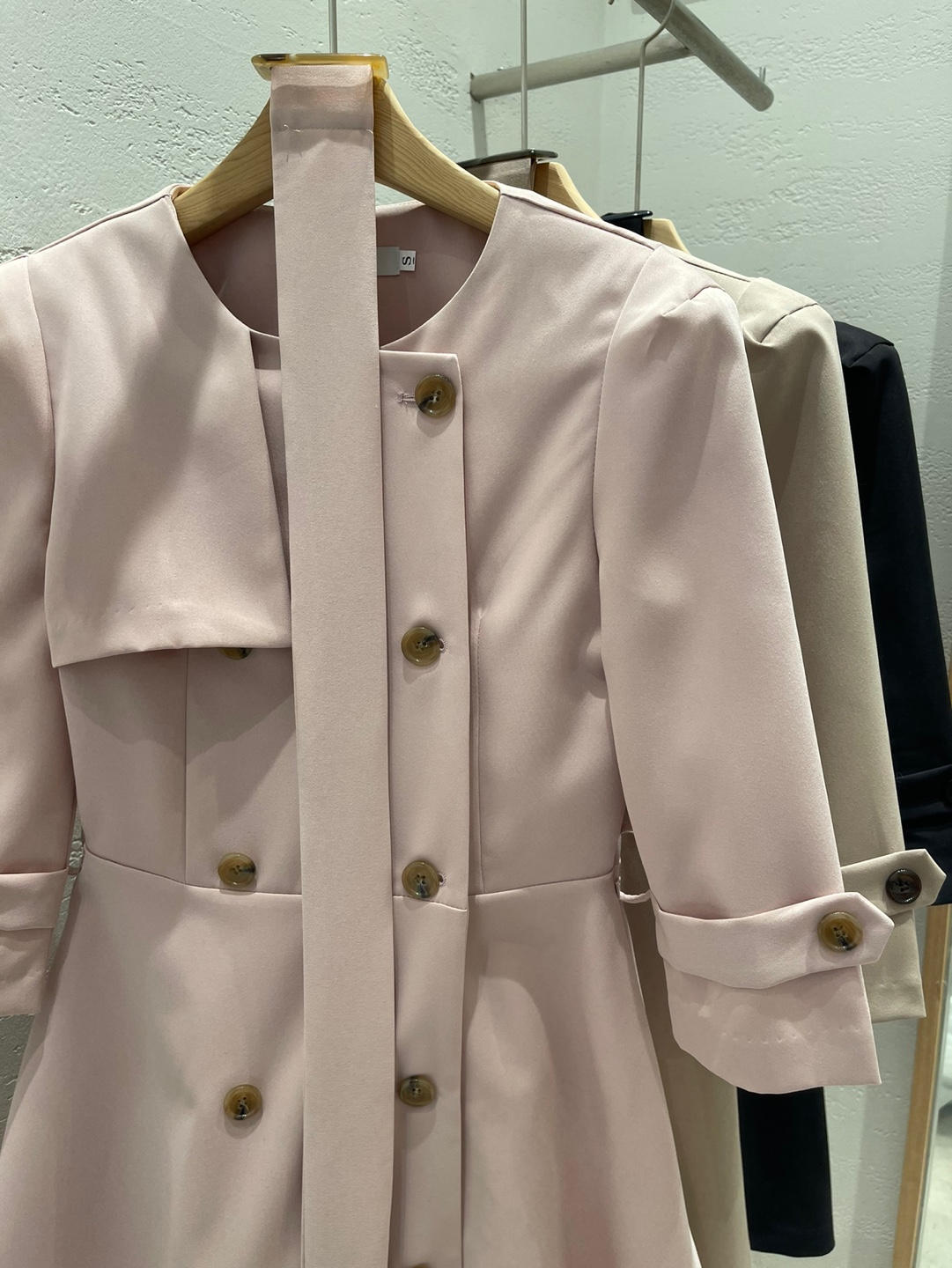 ラウンドネック7分袖Aラインミニダブルボタンワンピースベルト付 | 詳細画像22