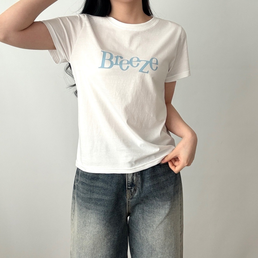 コットンラウンドネックベーシック半袖プリントTシャツ | 詳細画像9