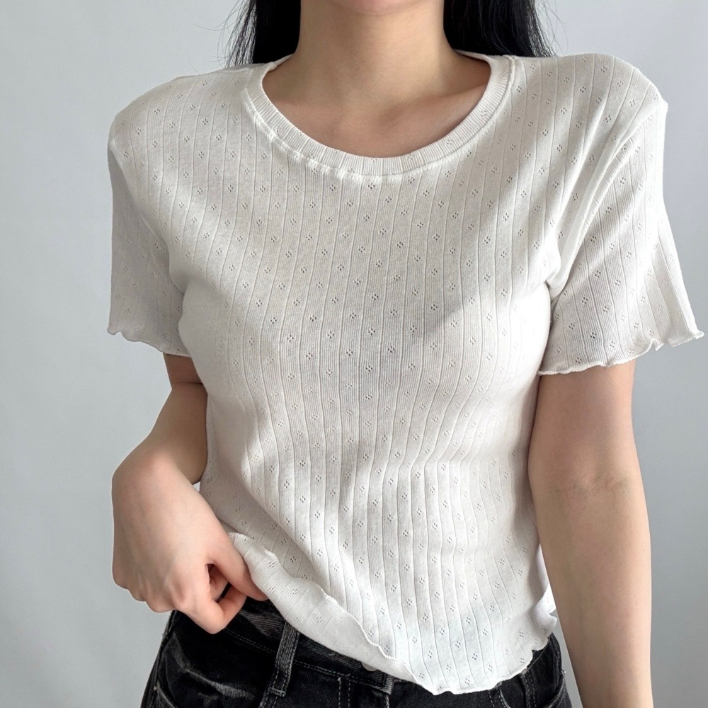 コットンラウンドネックメロウパンチング半袖Tシャツ | 詳細画像7